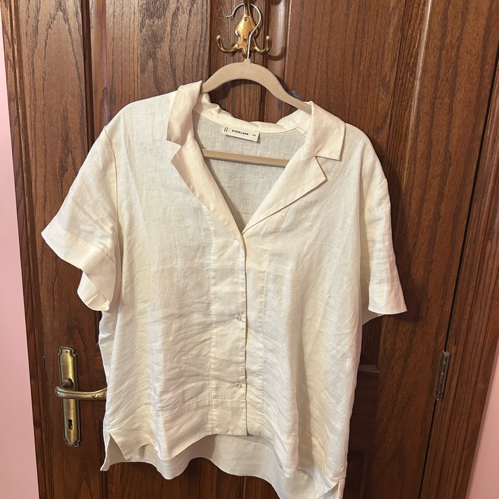Everlane Cream Button-Up Linen Top